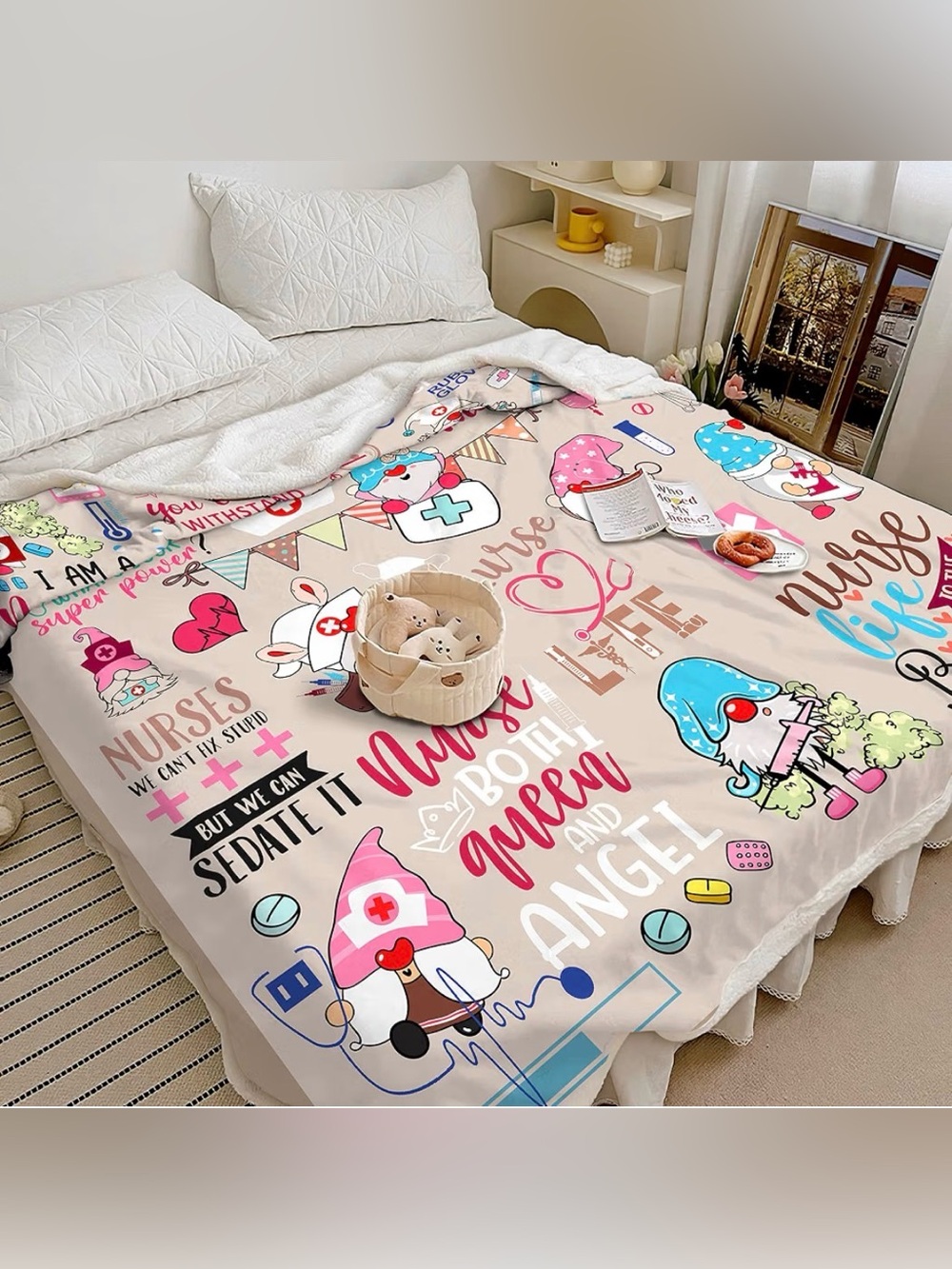 Nurse Life Soft Fluffy Sherpa Warm Throw Blanket for Women Size 50”x 60” NWOT